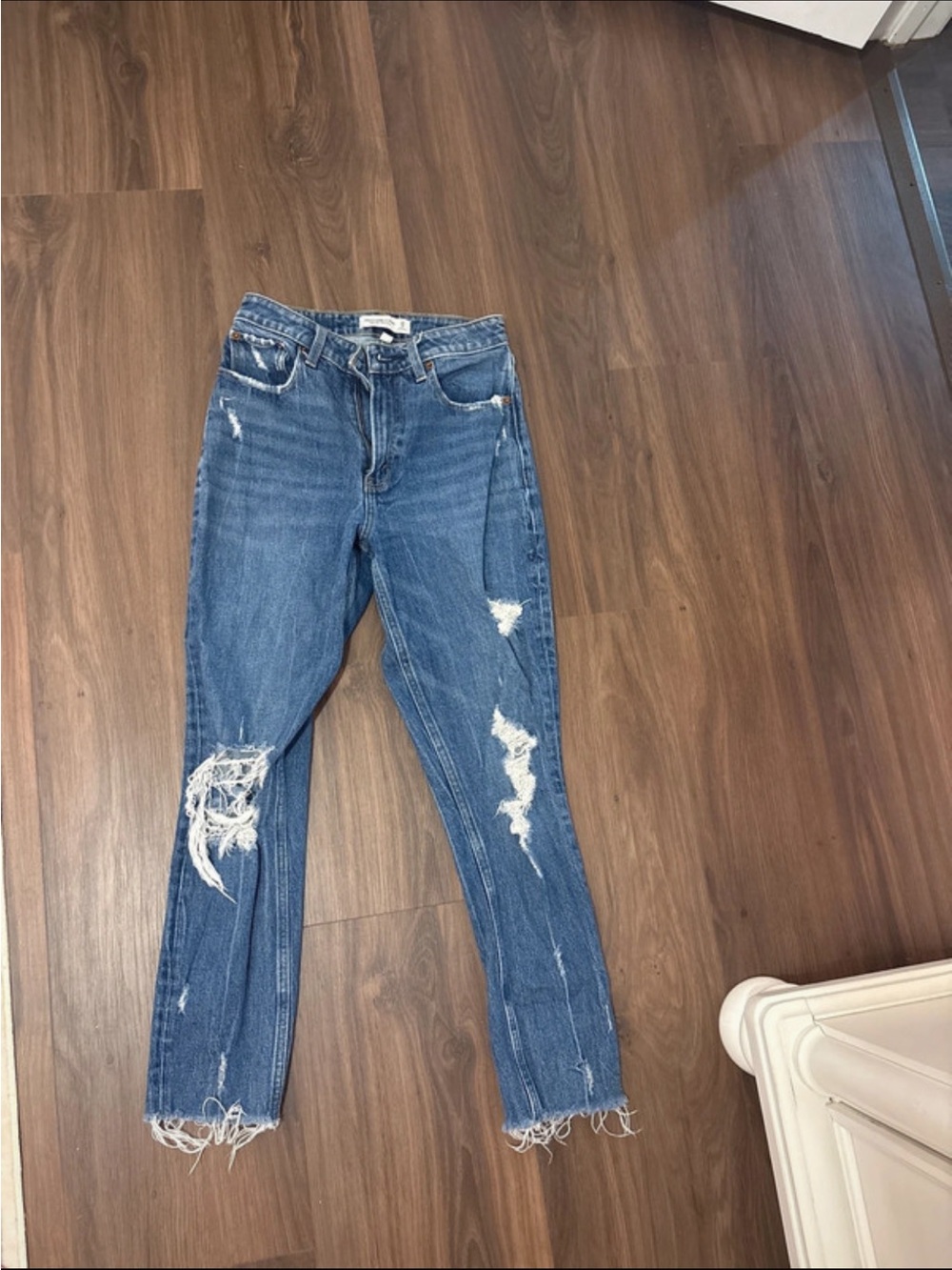 Abercrombie & Fitch Distressed Blue Straight-Leg Jeans